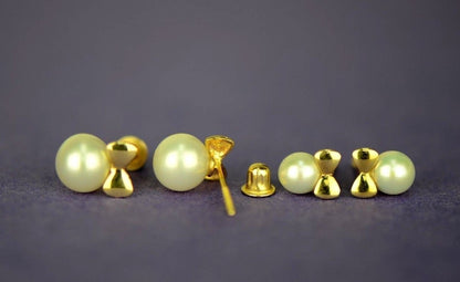 14K Yellow and White Gold Bow Tie Freshwater Pearl CZ Stud Earring