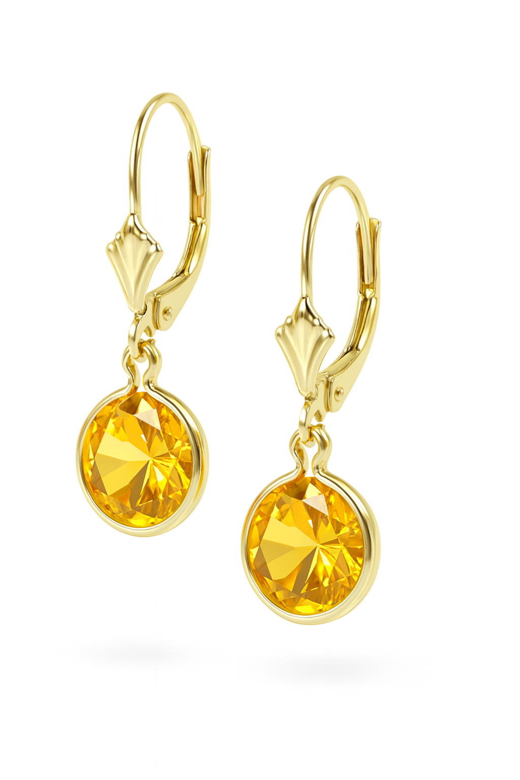 14K Yellow Gold Birthstone Round CZ Dangle Leverback Earrings