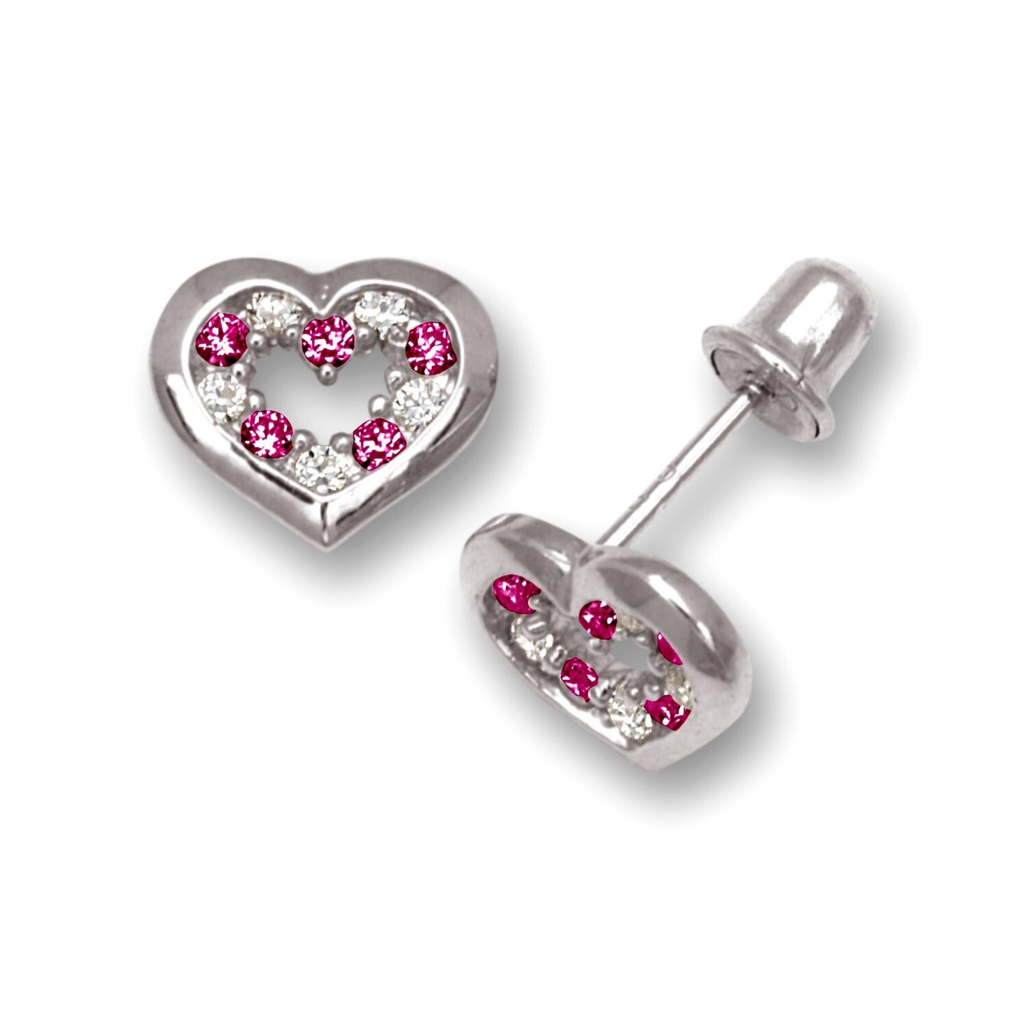 14K Yellow & White Gold Heart Shaped Screw back beautiful Earrings for Women