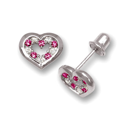 14K Yellow & White Gold Heart Shaped Screw back beautiful Earrings for Women