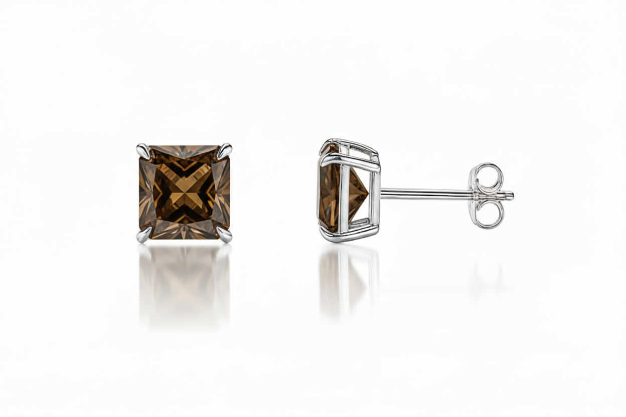 14k White Gold Solid Square Princess Cut Birthstone 6MM CZ Stud Earrings
