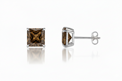 14k White Gold Solid Square Princess Cut Birthstone 6MM CZ Stud Earrings