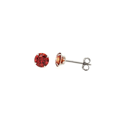 14K Gold GRA Certified D-VVS1 Round Garnet Moissanite Push Back Studs Earrings