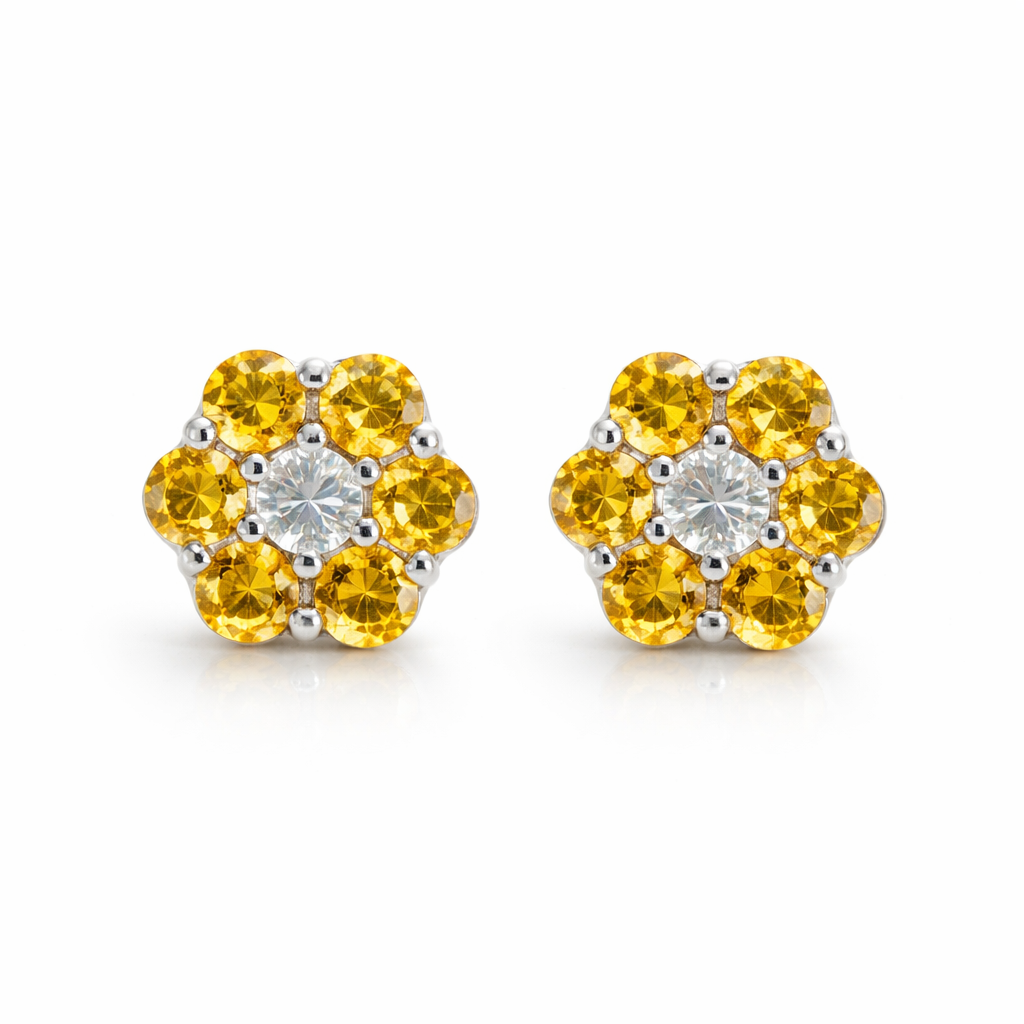 14k White Gold Flower Stud Earrings with Screw Back