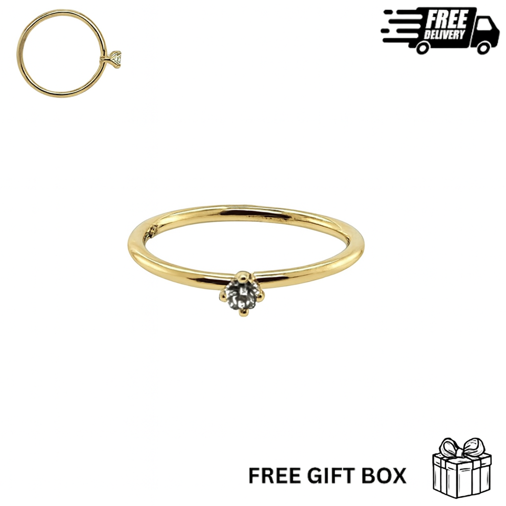 14K Solid Yellow Gold Nose Ring Hoop with 1.5mm CZ Stone