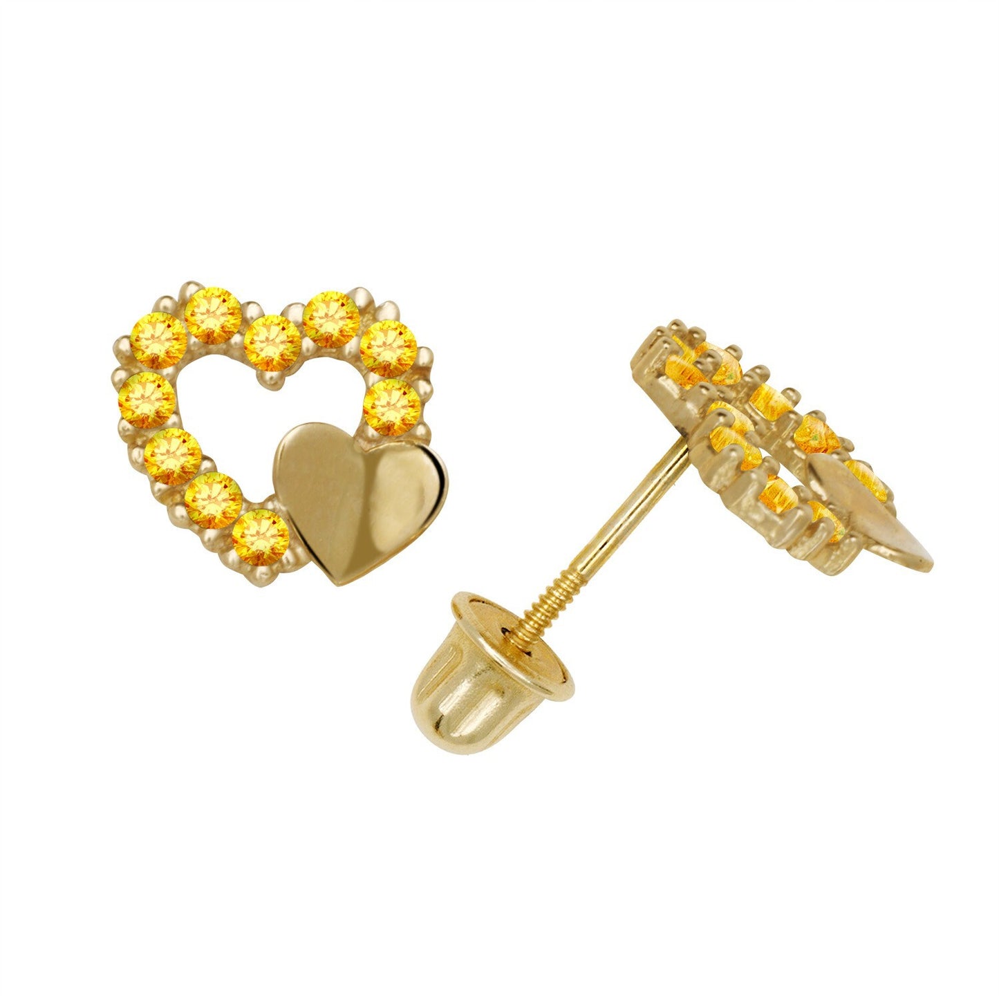 14K Yellow & White Gold  Pretty CZ Heart Shaped Stud Earrings for Women