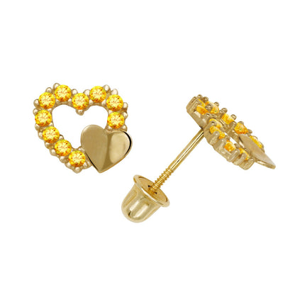 14K Yellow & White Gold  Pretty CZ Heart Shaped Stud Earrings for Women