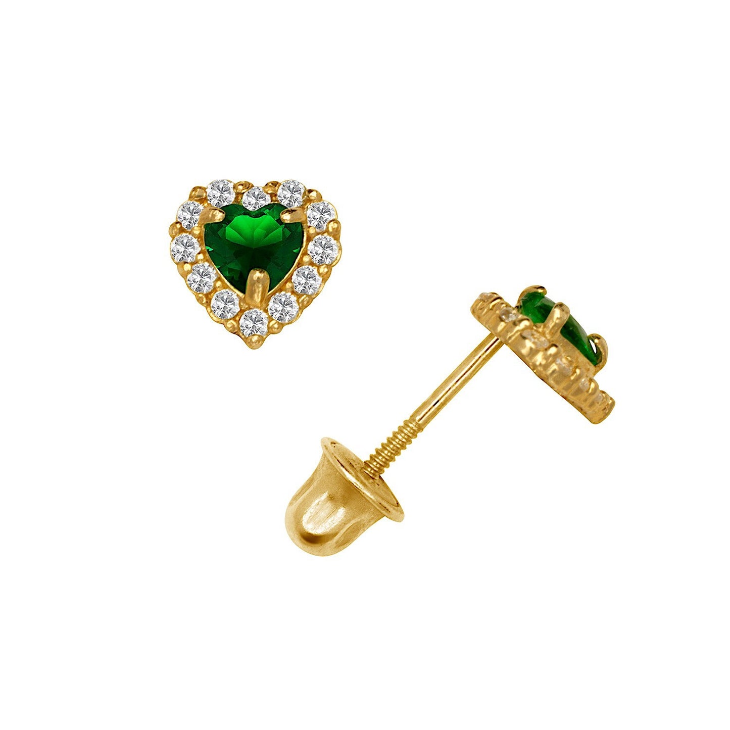 14K Yellow & White Gold Small Gorgeous CZ Heart Shaped Stud Earrings for Women