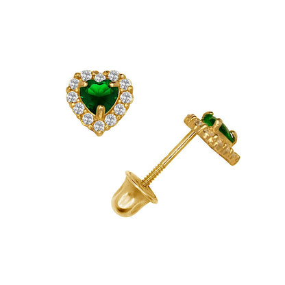 14K Yellow & White Gold Small Gorgeous CZ Heart Shaped Stud Earrings for Women