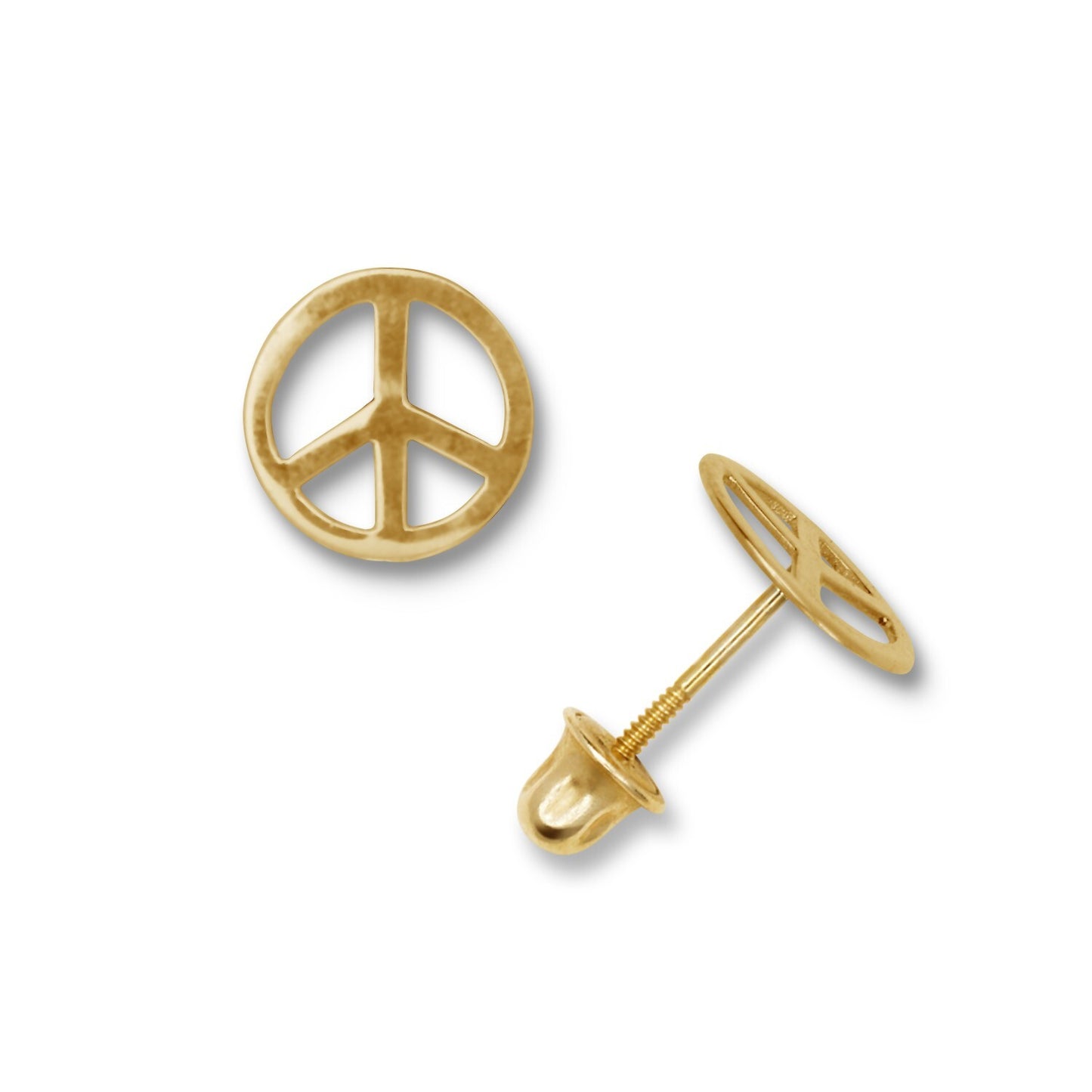 14K  Yellow & White Gold Peace Sign Screw Back Stud Earring for Women