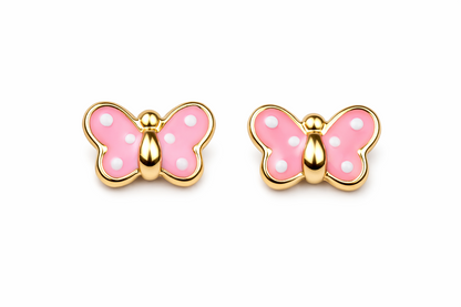 14k Yellow Gold Enamel Butterfly Baby earrings with Screw Back