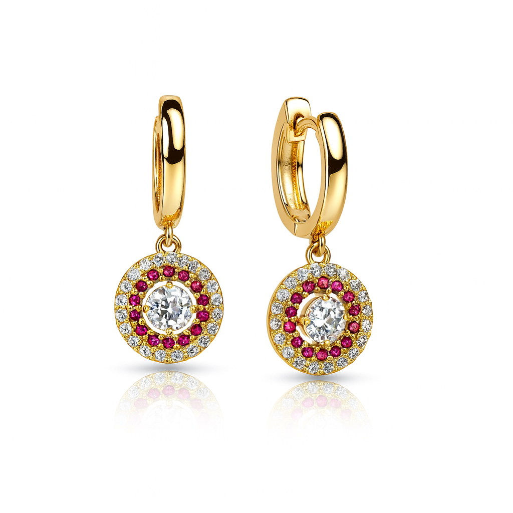 14k Yellow Gold Dangle Hoop Huggie Earrings