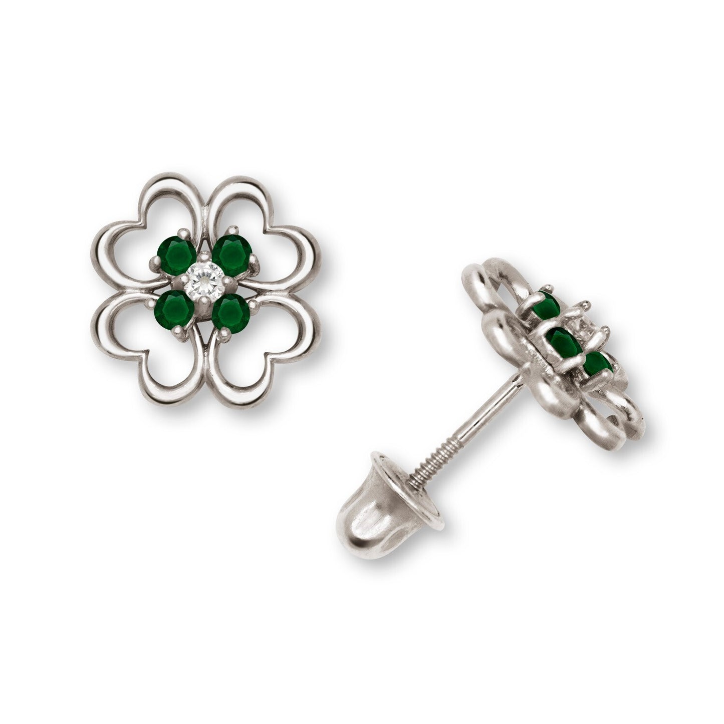 14K Yellow & White Gold Elegant Flower Stud Earrings for Women