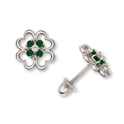 14K Yellow & White Gold Elegant Flower Stud Earrings for Women