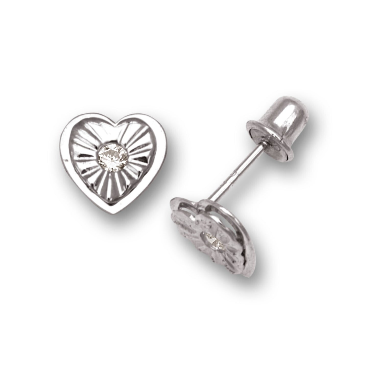 14K Yellow & White Gold  Mini Heart Shaped Screw back Stud Earrings for Women