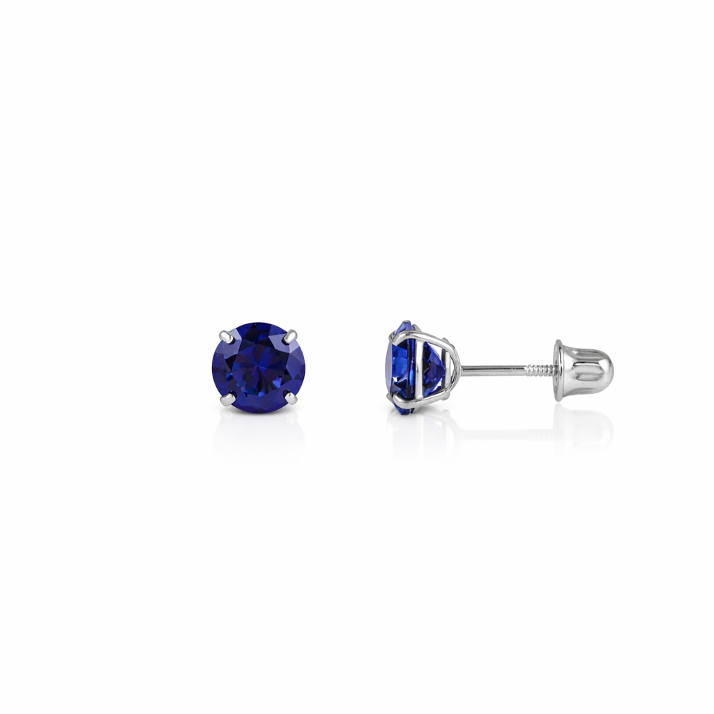 14K Solid White Gold 3mm Round Birthstone Stud Earrings with screw back