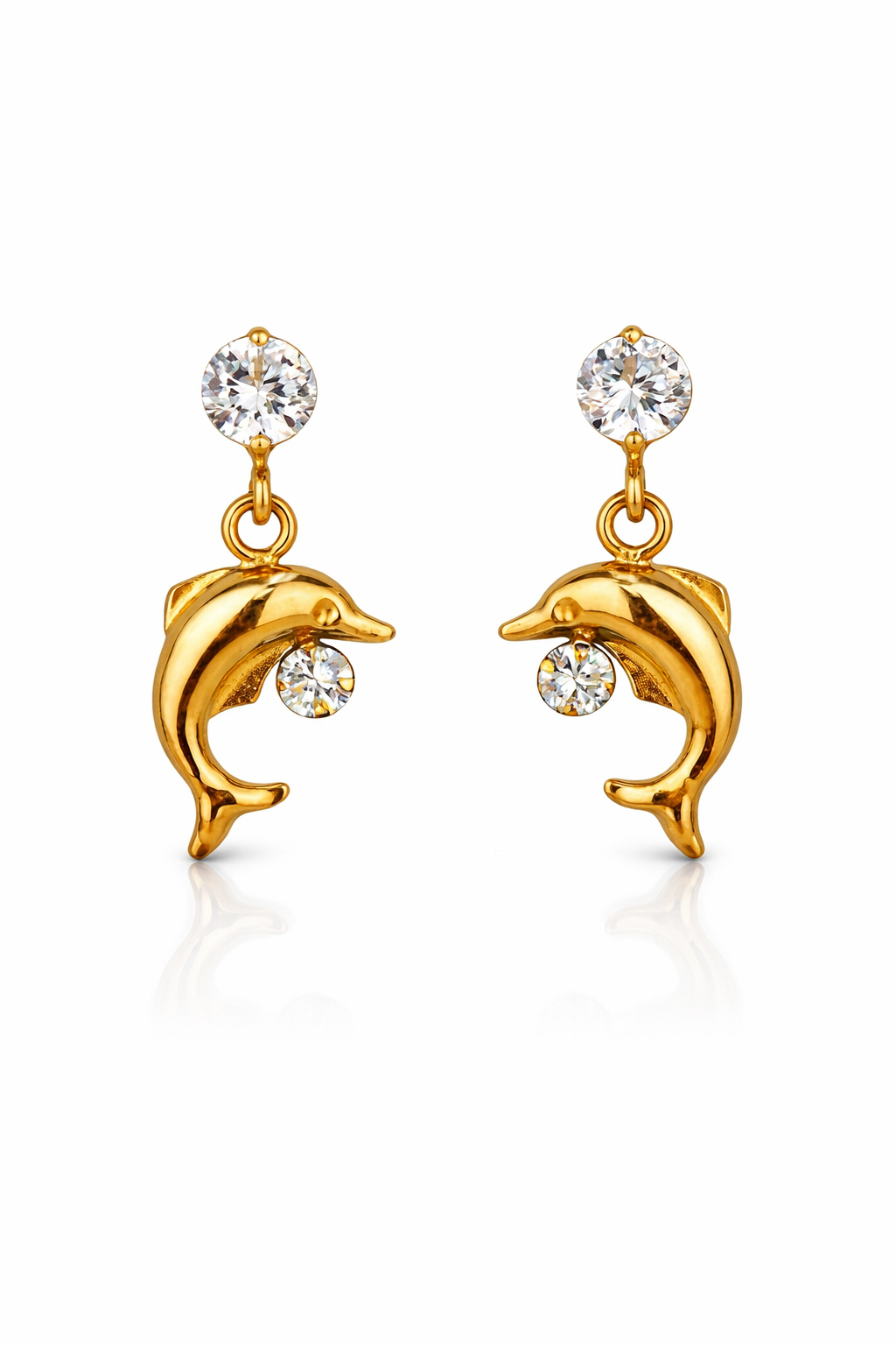 14k Yellow Gold CZ Dolphin Stud Earring
