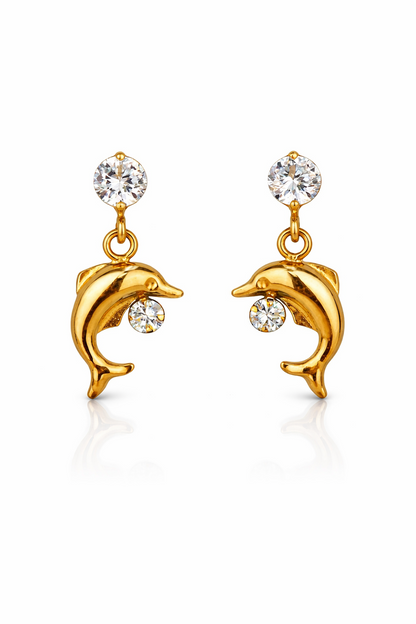 14k Yellow Gold CZ Dolphin Stud Earring
