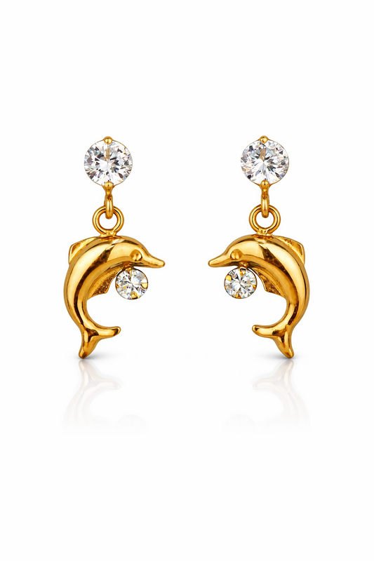 14k Yellow Gold CZ Dolphin Stud Earring