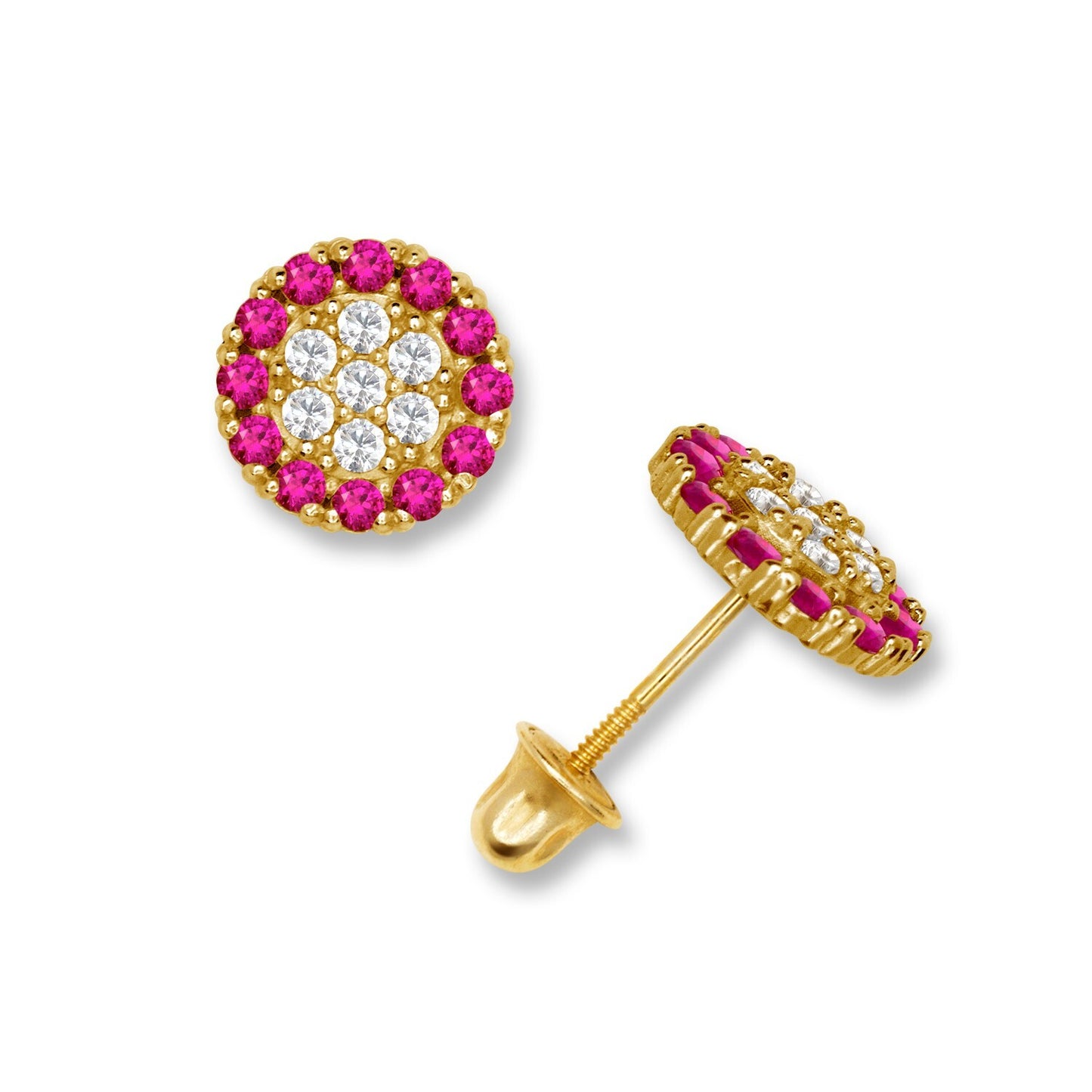 14K Yellow & White Gold Round Shaped Beautiful Stud Earrings for Women