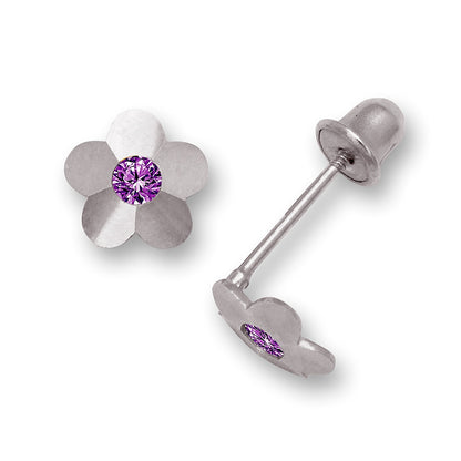 14K Yellow & White Gold Flower Screw Back Stud Earrings for Baby Girl