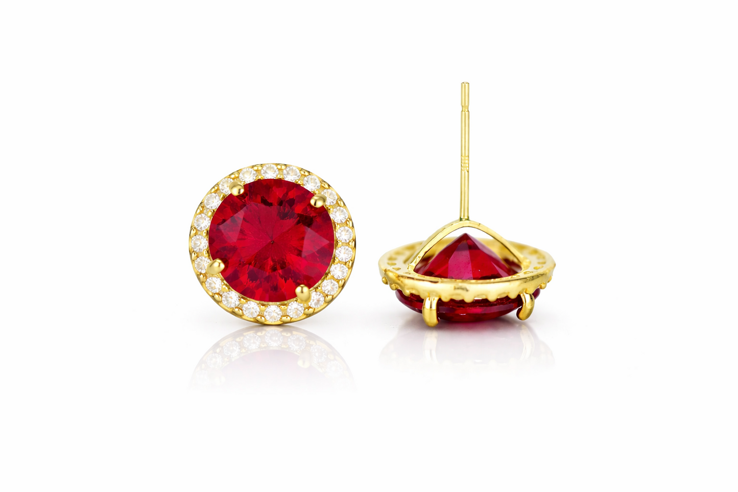 14K Yellow Gold 10mm Round Halo CZ Stud Push Back Earrings