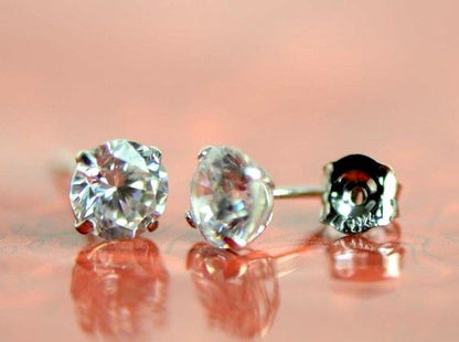 14K Solid White Gold 5mm Round Birthstone Stud Earrings with Push Back