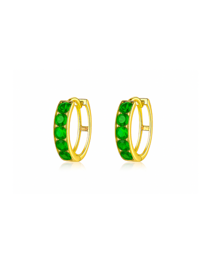 14k Yellow Gold CZ Birthstones Huggie Earrings