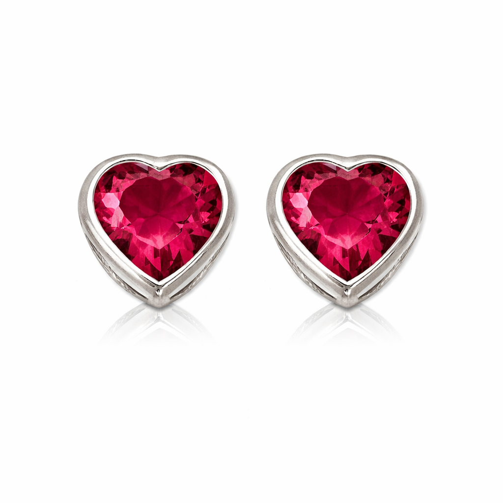 14K Solid White Gold Heart Stud Earrings Birthstone 3MM X 3MM