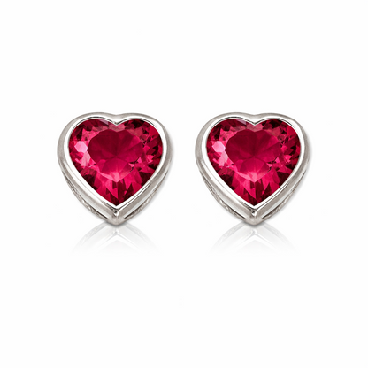 14K Solid White Gold Heart Stud Earrings Birthstone 3MM X 3MM