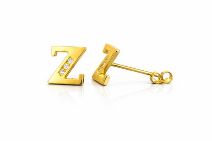 14k Yellow or White Gold Initial Letters CZ Stud Earrings