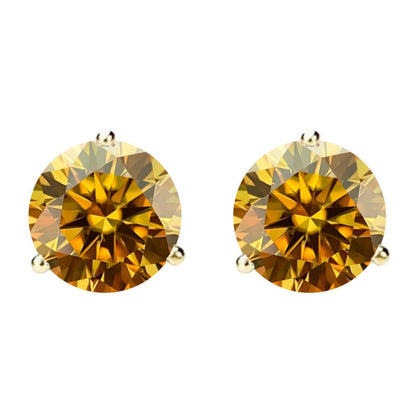 14K Gold GRA CertifiedD-VVS1 Champagne Moissanite ScrewBack Stud Earrings