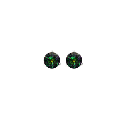 14K Gold GRA CertifiedD-VVS1 Rainbow Green Moissanite ScrewBack Stud Earrings