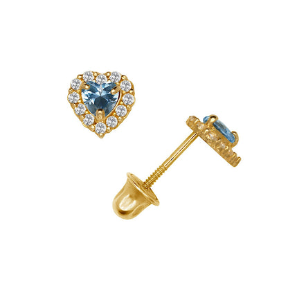 14K Yellow & White Gold Small Gorgeous CZ Heart Shaped Stud Earrings for Women
