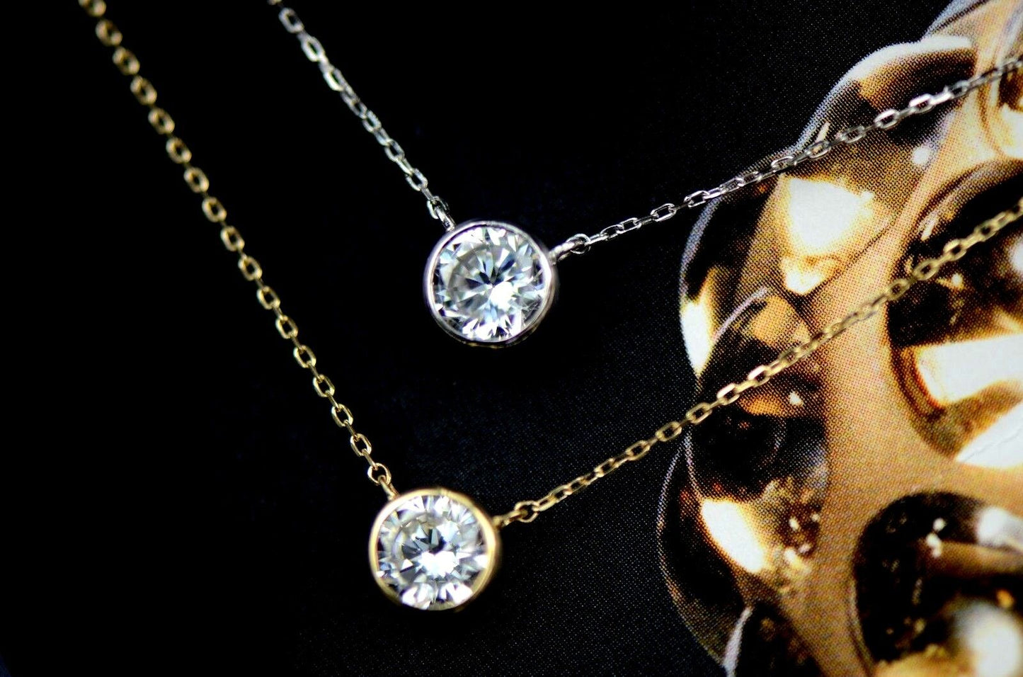 1ct Round Solitaire Pendant Necklace Bezel Set Chain 14K White or Yellow Gold