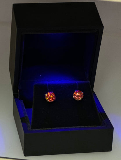14KGold GRACertifiedD-VVS1 Watermelon Red Moissanite  Push Back Stud Earrings