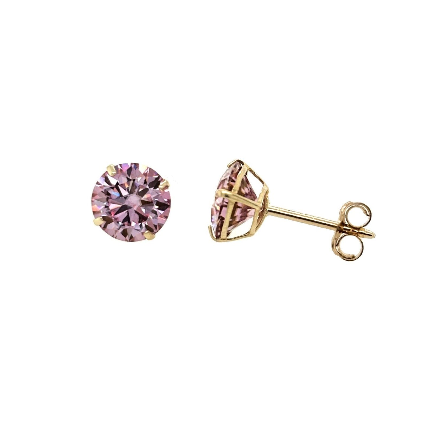 14K Gold GRA Certified D-VVS1 Round Pink Moissanite Push Back Studs Earrings