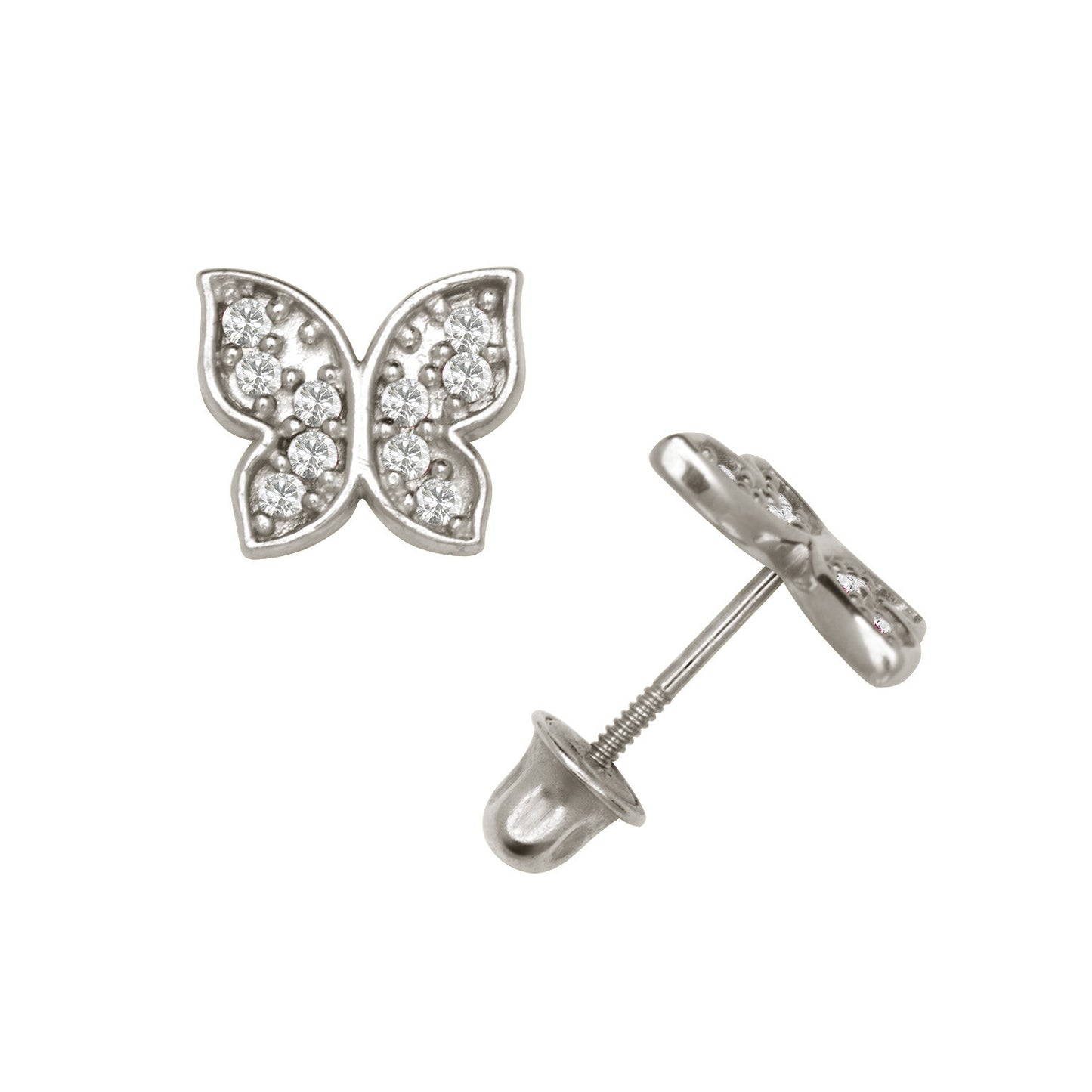 14k Yellow or White Gold Butterfly CZ Stud Earrings