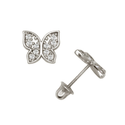 14k Yellow or White Gold Butterfly CZ Stud Earrings