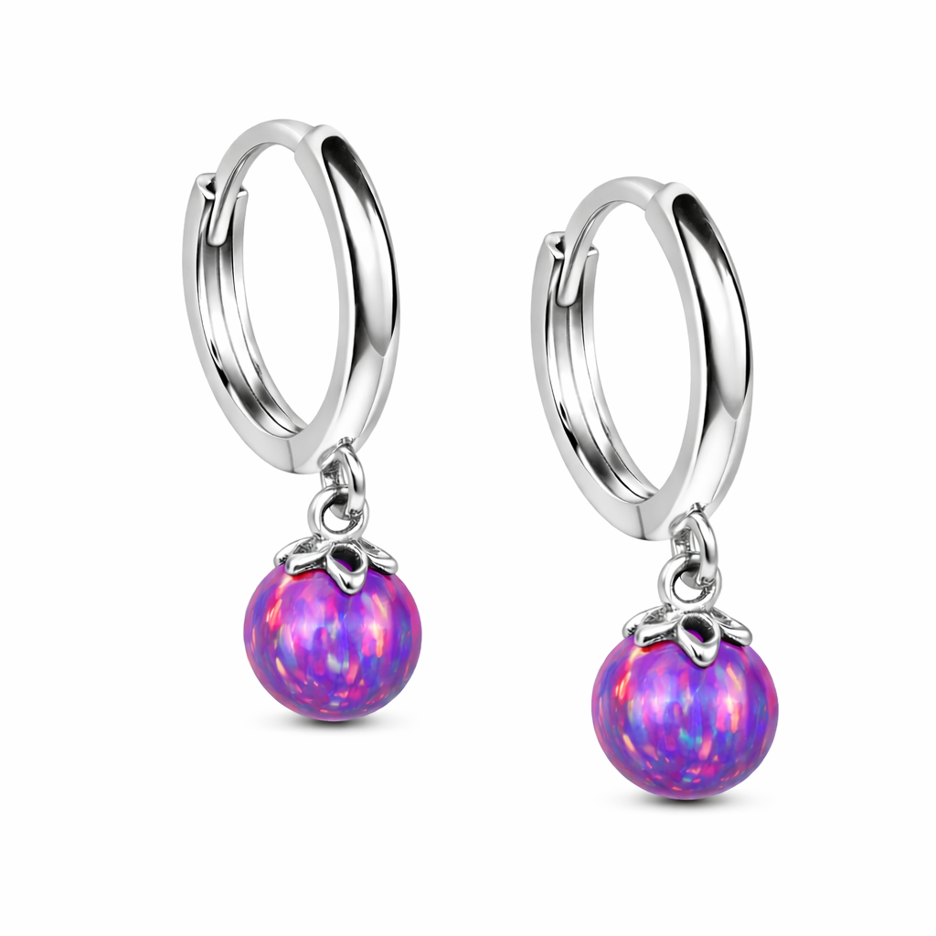 14k Yellow / White Gold Opal Huggie Dangle Earrings