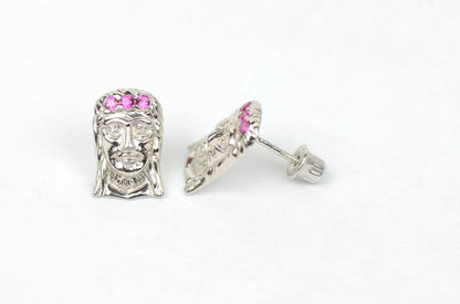 14k Yellow or White Gold Jesus Face CZ Stud Earrings