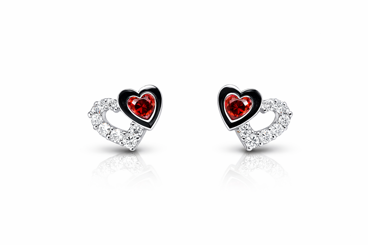 14K White Gold Double Heart Earrings