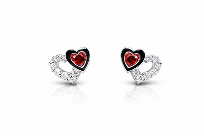 14K White Gold Double Heart Earrings