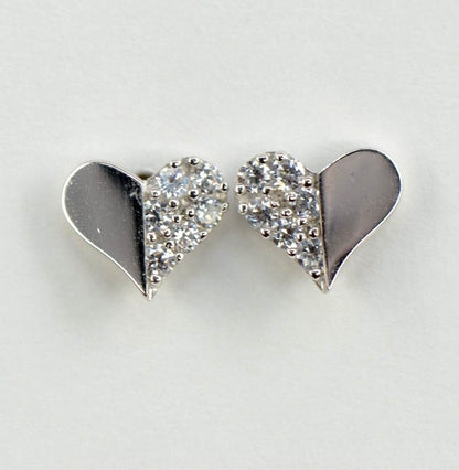 14K Yellow & White Gold Beautiful Heart Shape CZ Stud Earrings for Women