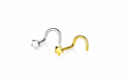 14k Yellow or White Gold Star Nose Piercing Stud