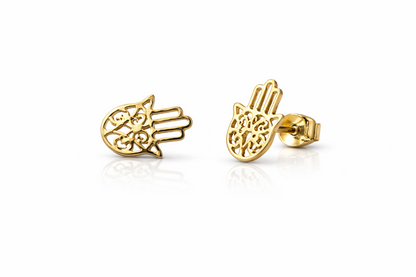 14K Yellow Gold Hamsa  Earrings with Push Back.