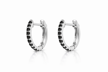 14k White  Gold CZ Birthstones Huggie Earrings