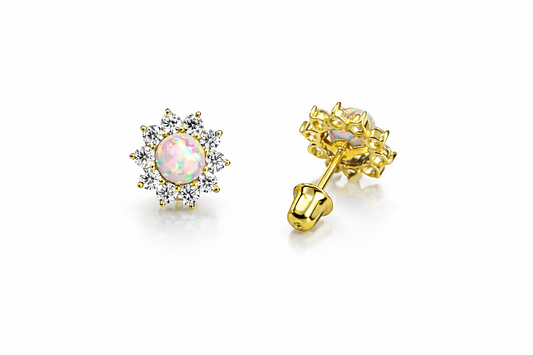 14k Yellow Gold Opal Stud Earrings/ Screw Back