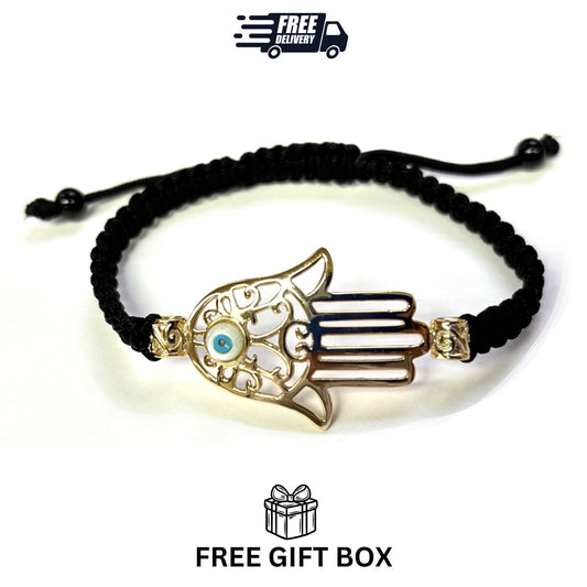 925 Sterling Silver  Hamsa Bracelet 6" Adjustable to 11"