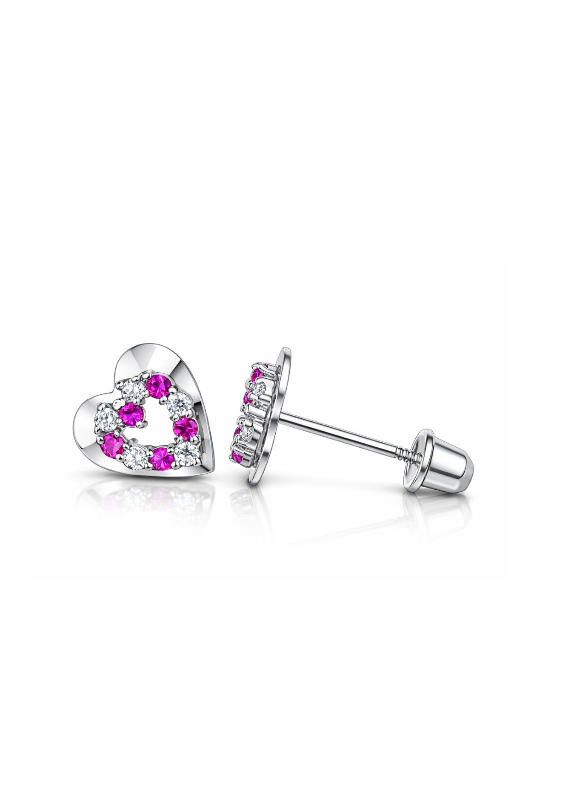 14k Solid Yellow or White Gold Heart Shape CZ Stud Earrings